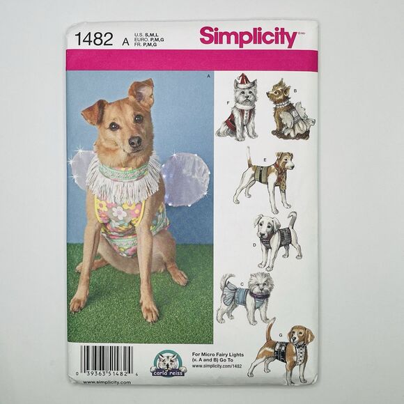 SIMPLICITY 1482 Dogs Clothes/Costumes 3 Sizes 7 looks PATTERN S-M-L Carla Reid’s - Picture 1 of 8
